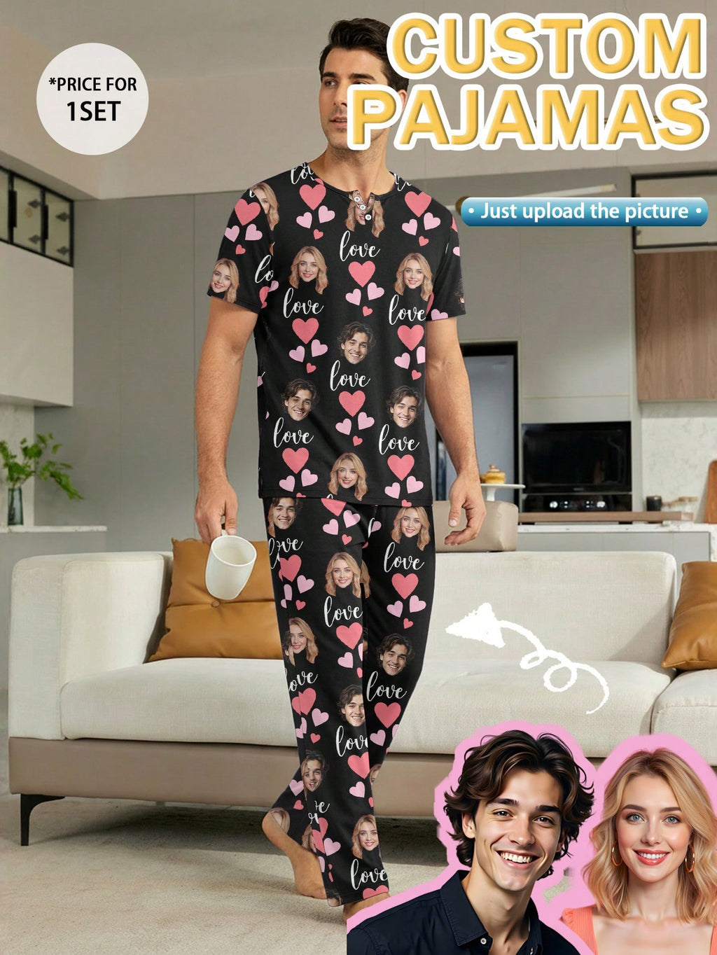 Custom Face Short Pajama Set – Men's (PM39)